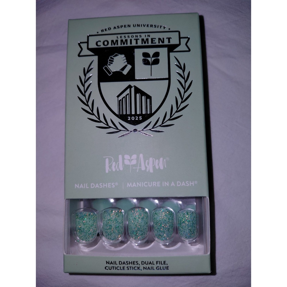 Red Aspen Press On Nails-Kea's Lessons in Commitment Short Square Green Glitter
